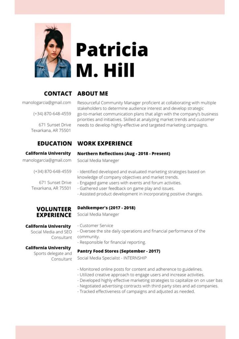 resume pink template