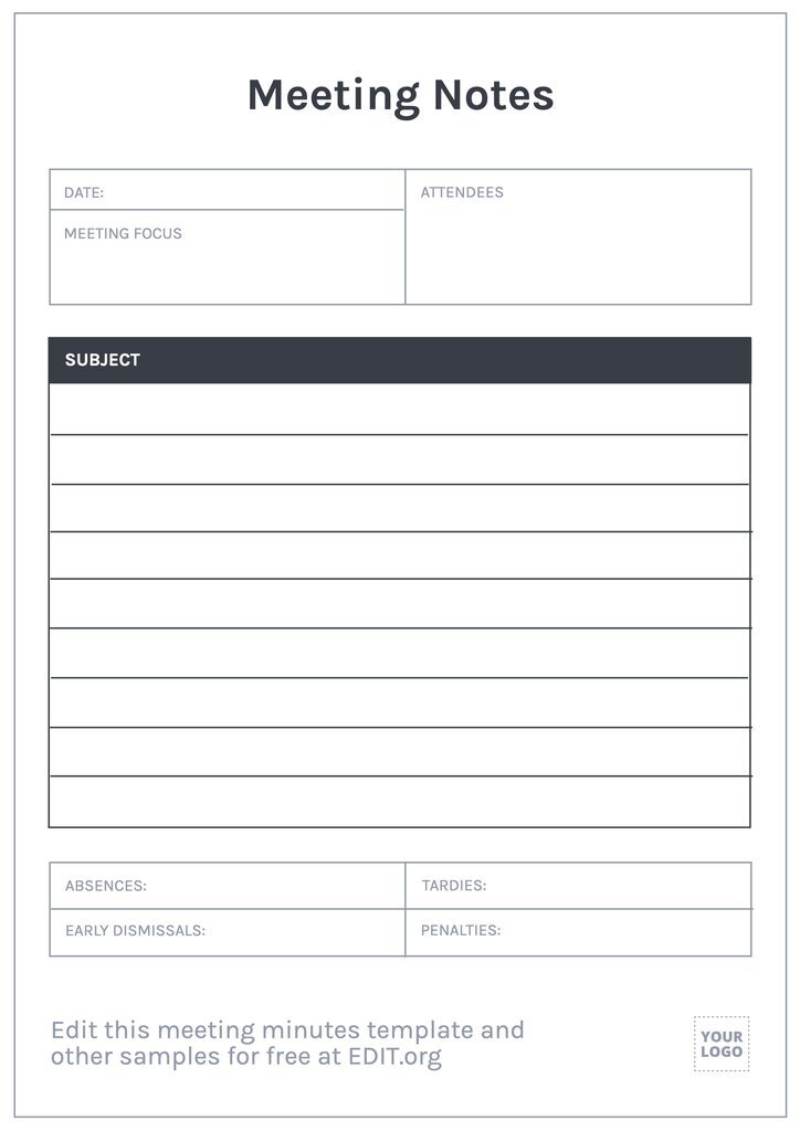Printable meeting minutes template to customize online for free