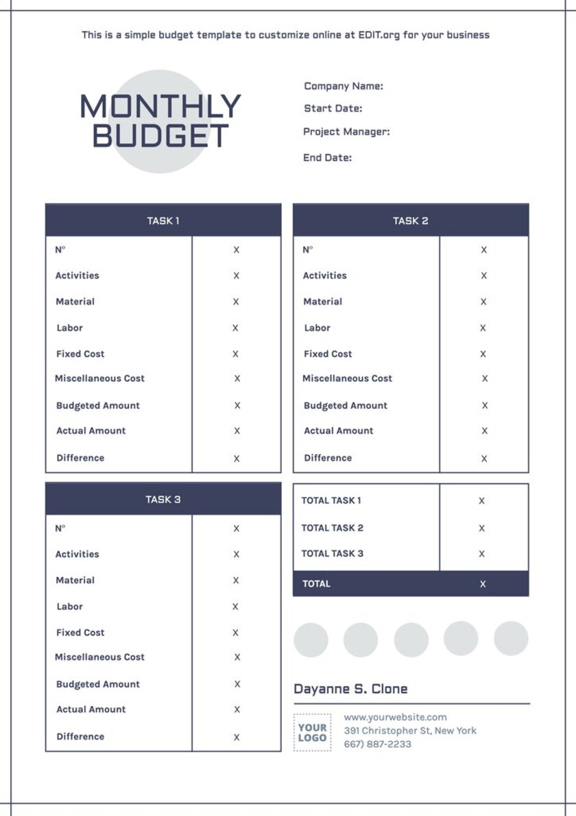 Editable budget sheet template for projects