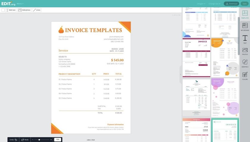  Online editor for business invoices