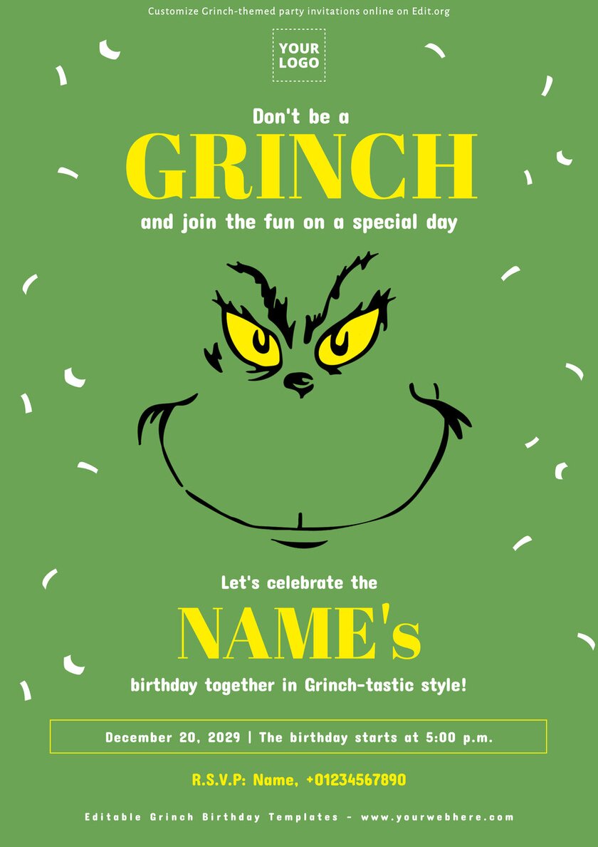 Printable Grinch themed birthday invitations