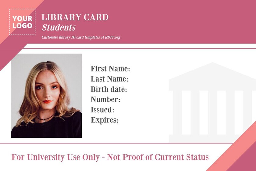 Customizable student id card template for library