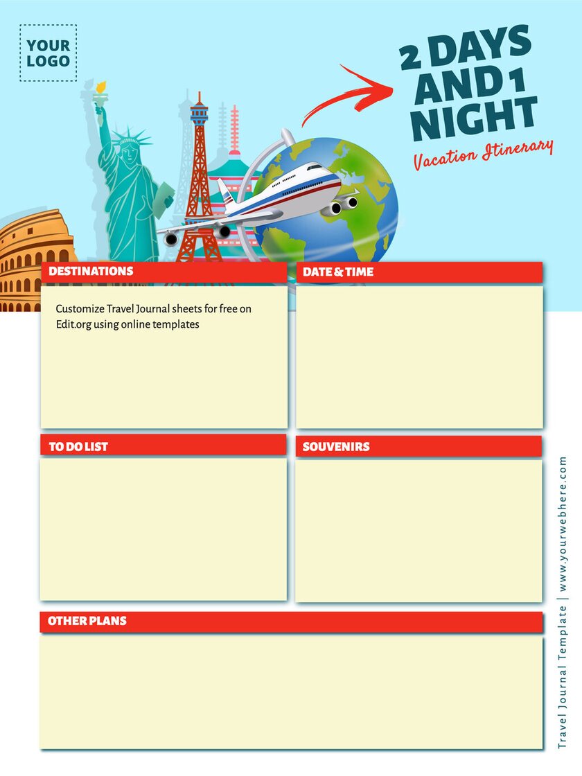 Free editable travel journal pages printable