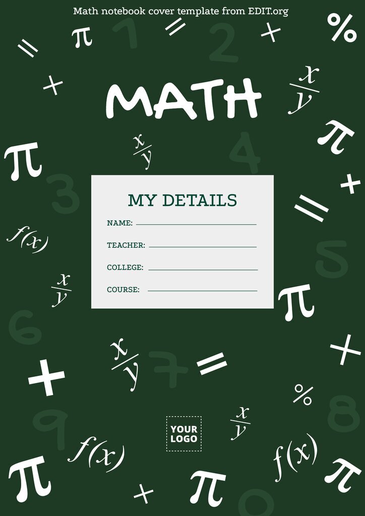 Customizable math notebook covers to print