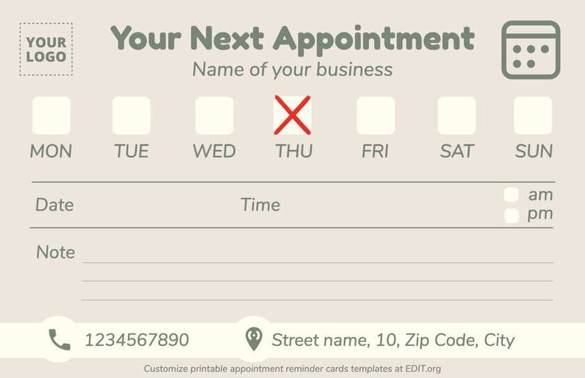 Customizable clinic appointment card template