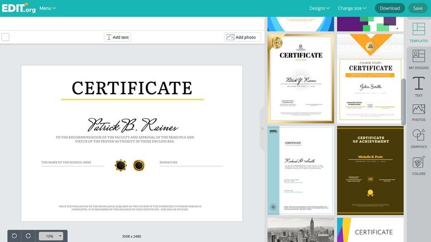 Graphic design templates to create editable diplomas 